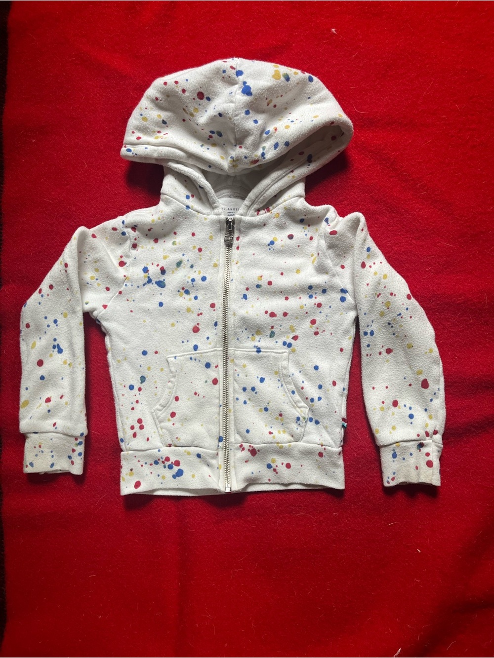 Sol Angeles Kids White Zip Hoodie with Blue Red and Yellow Paint Splatter